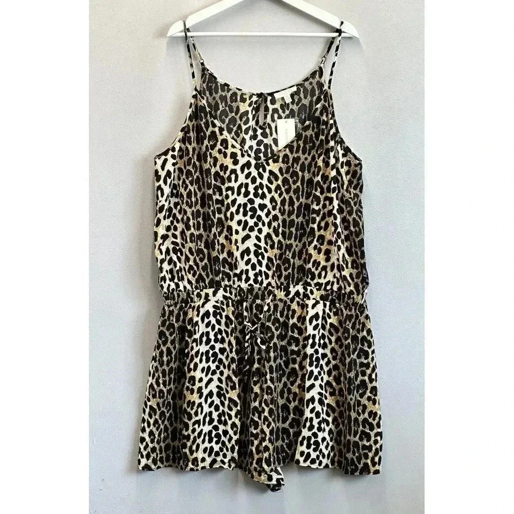 Loralette Women's Sz 24 Leopard‎ Animal Print Playsuit Romper Tie Elastic Waist